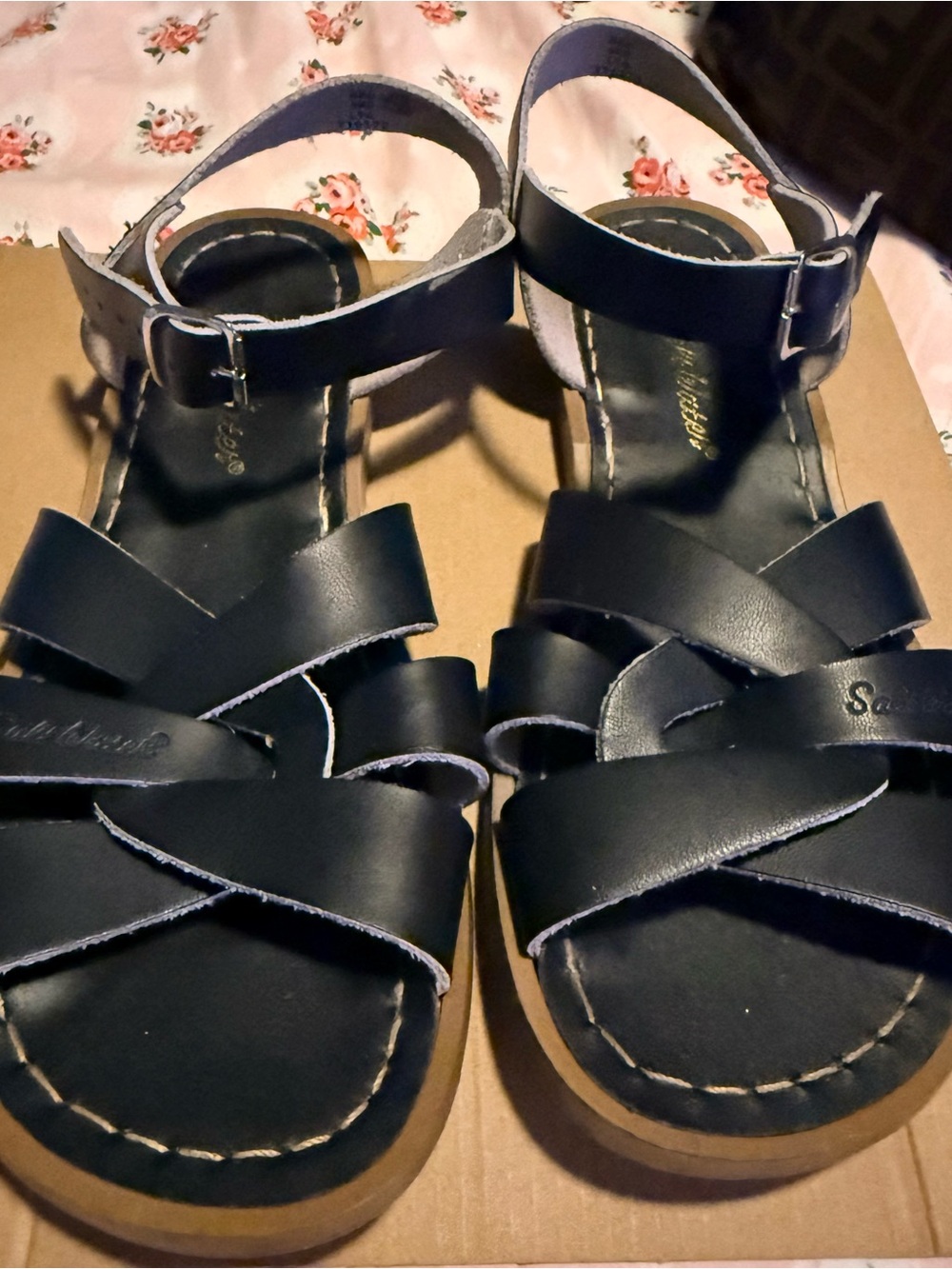 saltwater LUXE Black Strappy Ankle Buckle Sandals